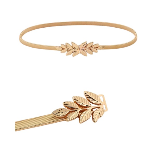Commense Gold‎ Leaf Belt Elastic Stretchy Waist Belt Skinny Dress Belt Women - Picture 1 of 7